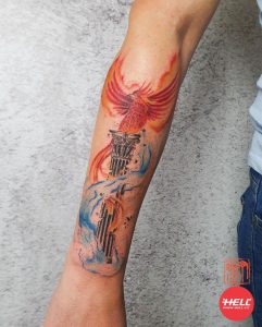 Tetování ve stylu watercolor. Motiv fantasy. Střední kérka. Tetoval Ding.