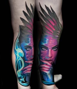 Tetování ve stylu realistic. Motiv lidé, portrét. Střední kérka. Tetoval Ivan Koribanič.