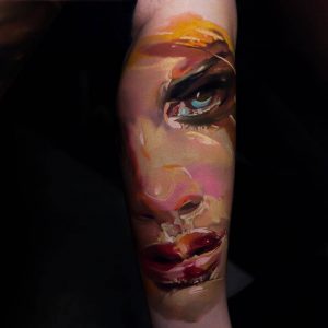 Tetování ve stylu realistic. Motiv portrét. Střední kérka. Tetoval Samuel Potúček.