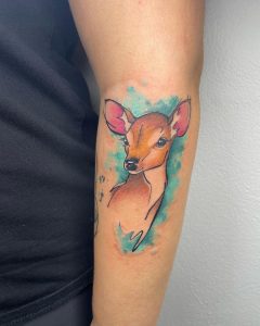 Tetování ve stylu watercolor. Motiv zvířata. Malá kérka. Tetovala Dominika Klapilová.