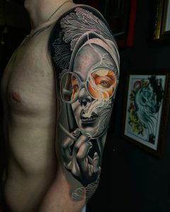 Tetování ve stylu realistic. Motiv portrét. Střední kérka. Tetoval Tomas Šaray.