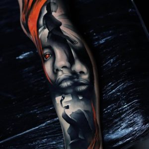 Tetování ve stylu realistic. Motiv lidé, portrét. Střední kérka.