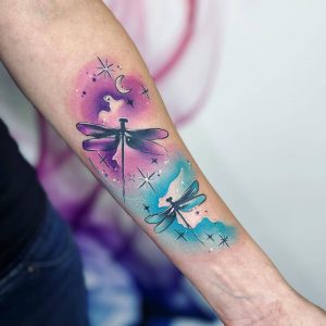 Tetování ve stylu watercolor. Motiv zvířata. Malá kérka. Tetovala Veronika Barešová.