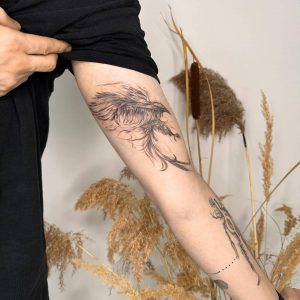 Tetování ve stylu fineline. Motiv zvířata. Malá kérka. Tetovala Nikola Matějkovič.
