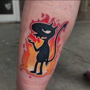 Tetování ve stylu traditional. Motiv anime. Malá kérka. Tetoval Bastard Vlado.