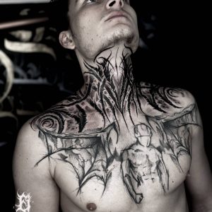 Tetování ve stylu blackwork. Motiv abstrakce. Střední kérka. Tetoval Eidam.