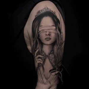 Tetování ve stylu realistic. Motiv portrét. Střední kérka. Tetovala Vivien Deborah Čechovičová.