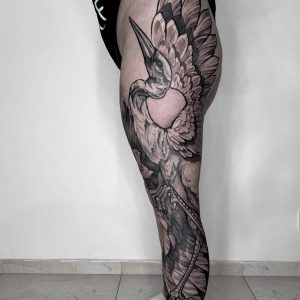 Tetování ve stylu blackwork. Motiv zvířata. Velká kérka. Tetovala Natalia Perrote.