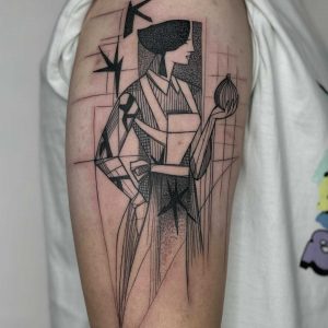 Tetování ve stylu blackwork. Motiv abstrakce. Střední kérka. Tetoval Filip Krásný.